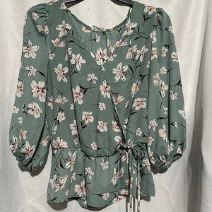 Floral Faux Wrap Blouse